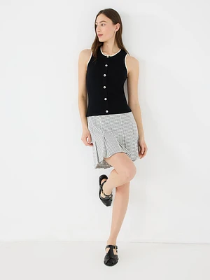 Contrast Piping Button-Front Tank Top