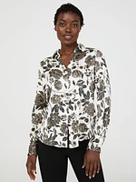 Floral Print Satin Button-Front Blouse