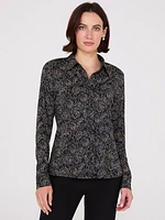 Rose Print Button-Front Classic Blouse