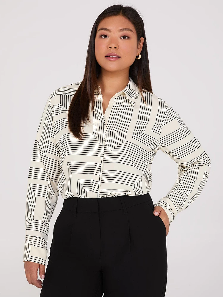 Geo Print Rounded Hem Blouse