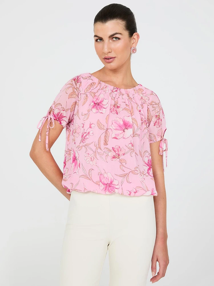 Floral Print Tie-Sleeve Top