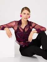 Blouse boutonnée froncée à imprimé abstrait