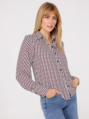 Printed Chiffon Button-Front Blouse