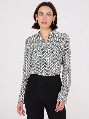 Blouse boutonnée en chiffon à imprimé géométrique