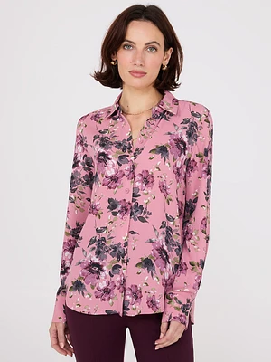 Blouse boutonnée en chiffon à imprimé fleuri