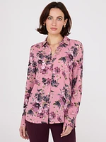 Floral Print Chiffon Button-Front Blouse