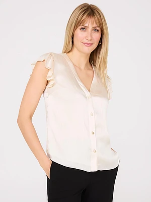 Blouse boutonnée effet froissé manches à volants