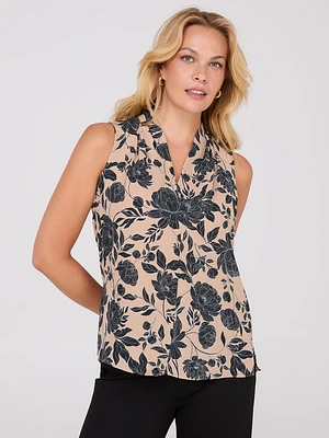 Sleeveless Floral Print V-Neck Blouse