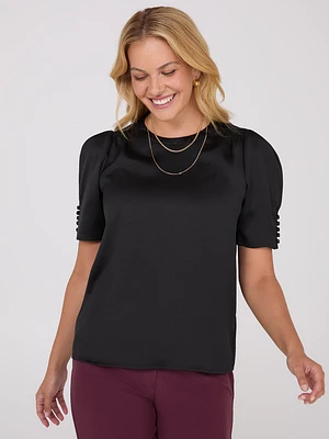 Satin Puff Sleeve Popover Top