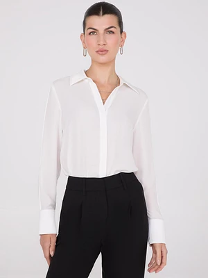 Blouse en chiffon boutonnée sur le devant avec détails satin