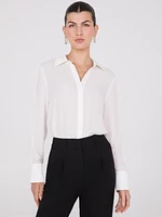 Blouse en chiffon boutonnée sur le devant avec détails satin