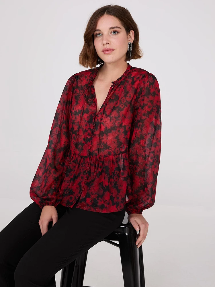 Blouse péplum à imprimé floral scintillant