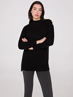 Mock Neck Tunic Sweater With Button Details