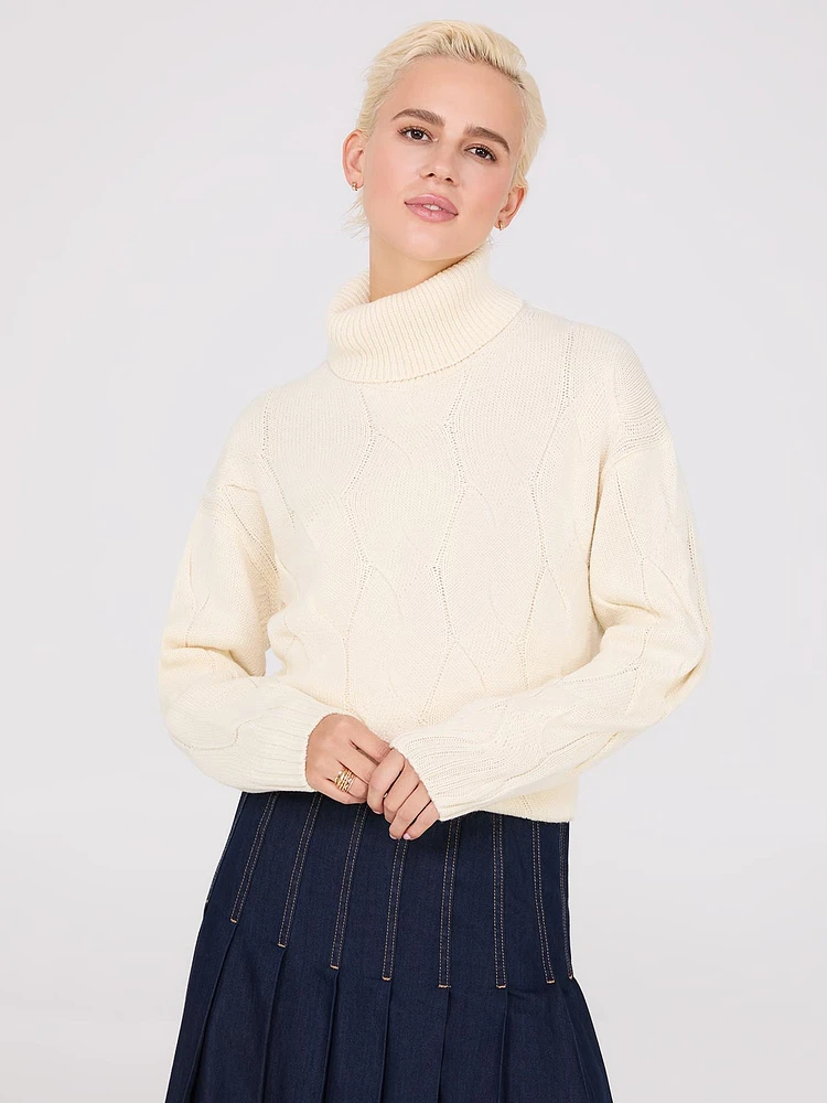 Twisted Cable Knit Turtleneck Sweater