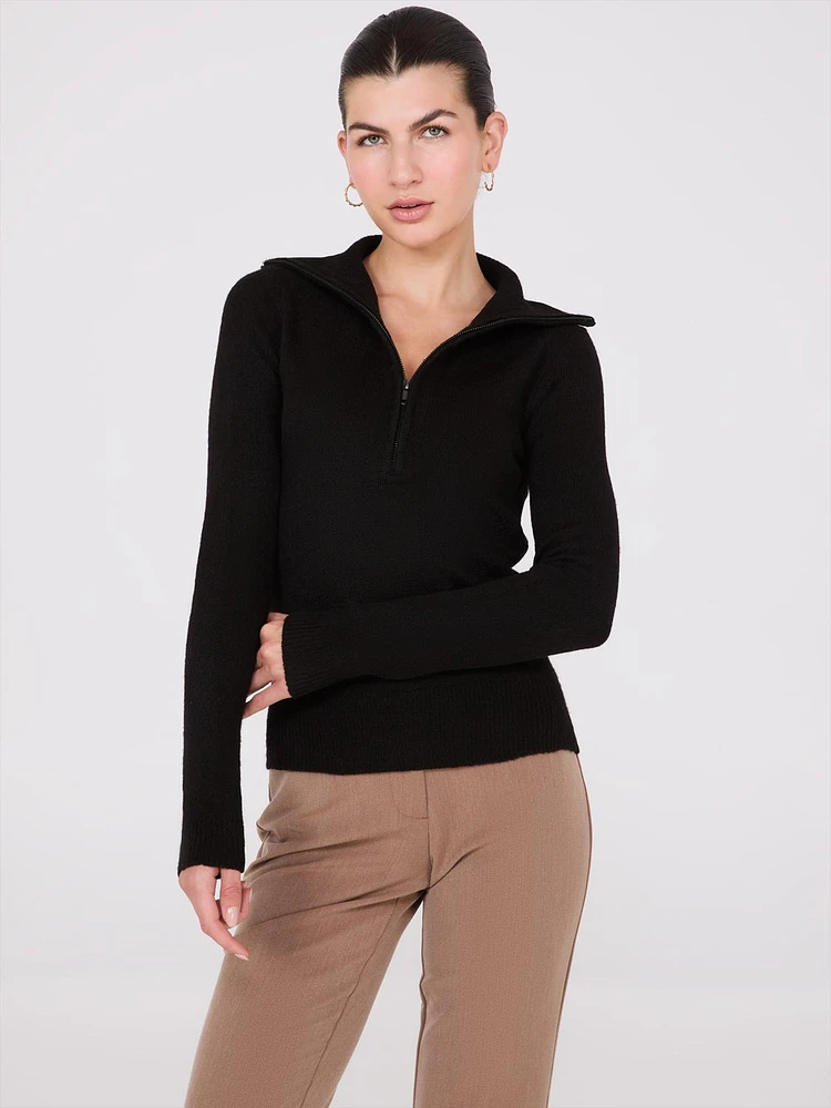 Half-Zip High-Neck Sweater