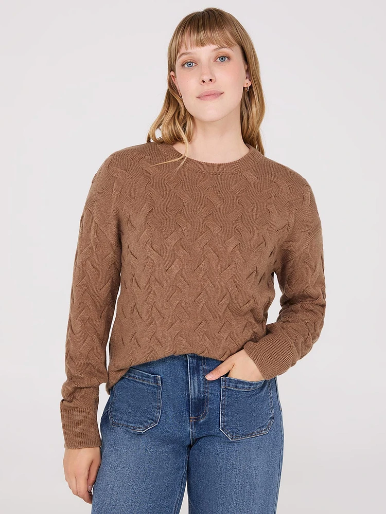 Basketweave Crew Neck Sweater