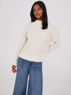 Mock Neck Shaker Stitch Chenille Sweater