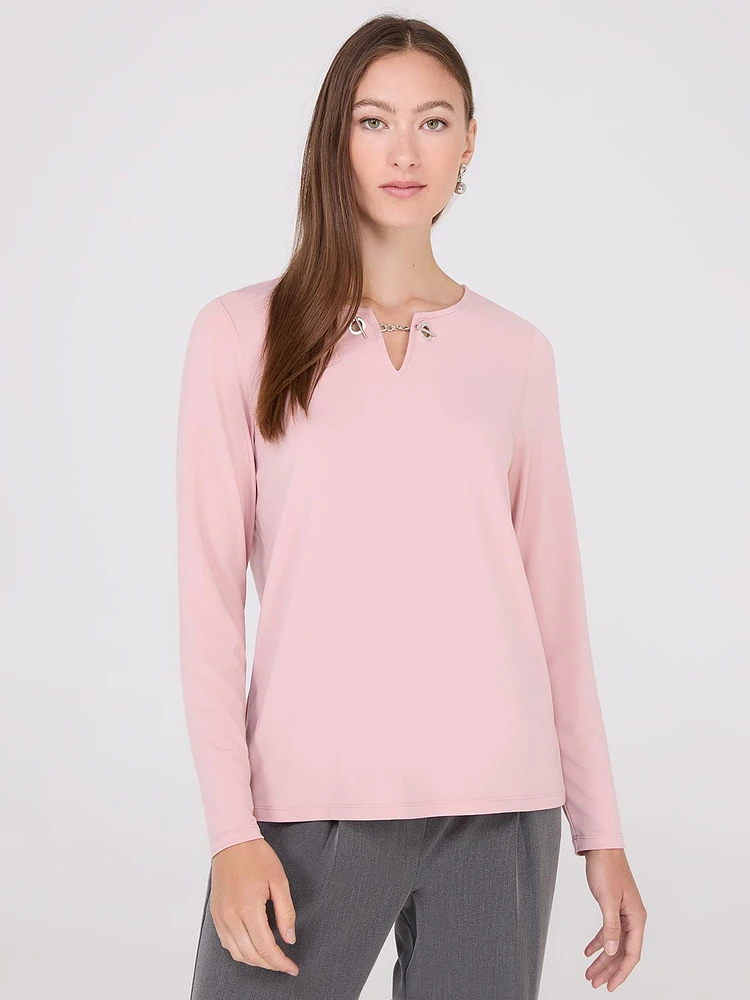 Chain Keyhole Long Sleeve Top