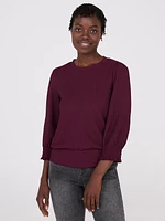 Textured 3/4 Sleeve Round Neck Top