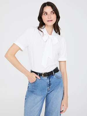 Short Sleeve Tie-Neck Top