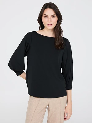 3/4 Pleated Sleeve Boat Neck Top