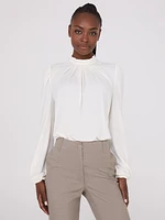 Textured Mock Neck Top With Pearl Details