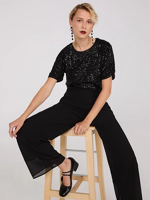 Ruched Short Sleeve Sequin Top