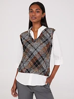 2-Fer Plaid Vest With Blouse