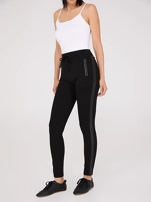 Faux Leather Trim Ankle Length Pants