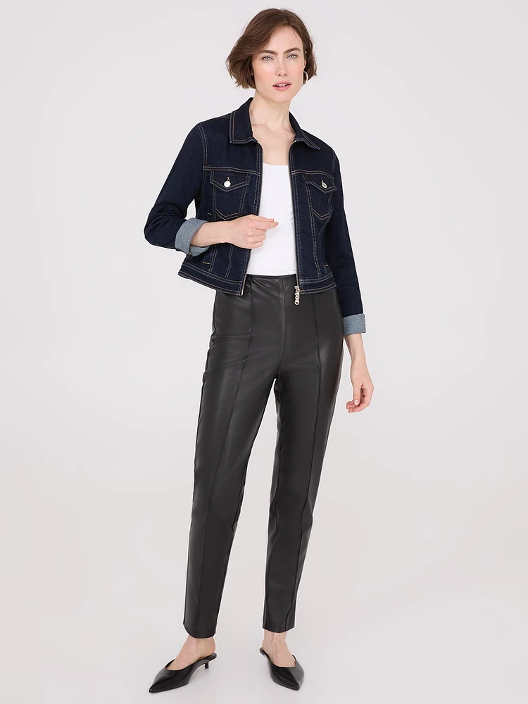 Faux Leather Front Pintuck Pants