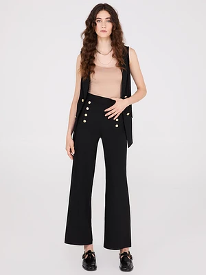 Wide-Leg Pants With Gold Button Details