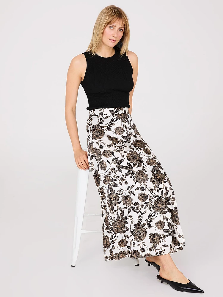 Printed Satin A-Line Skirt