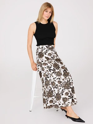 Printed Satin A-Line Skirt