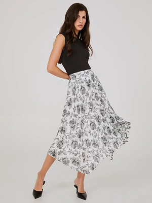 Printed Asymmetrical Hem Chiffon Skirt