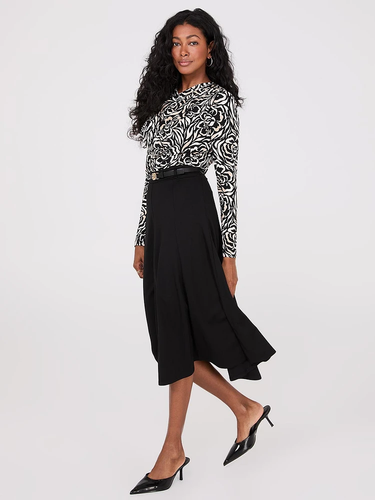 Belted Panel Midi Skirt