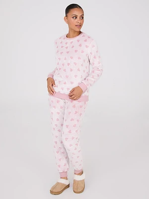 Embossed Heart Pattern Plush Pajama Set