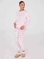 Ensemble pyjama en peluche à motif de coeurs