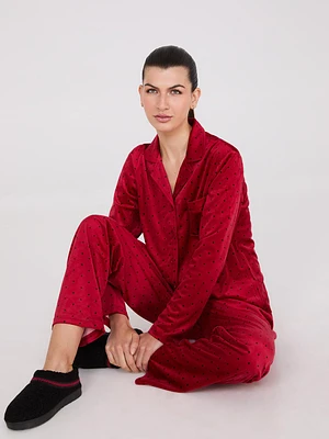 Ensemble pyjama boutonné en velours à pois