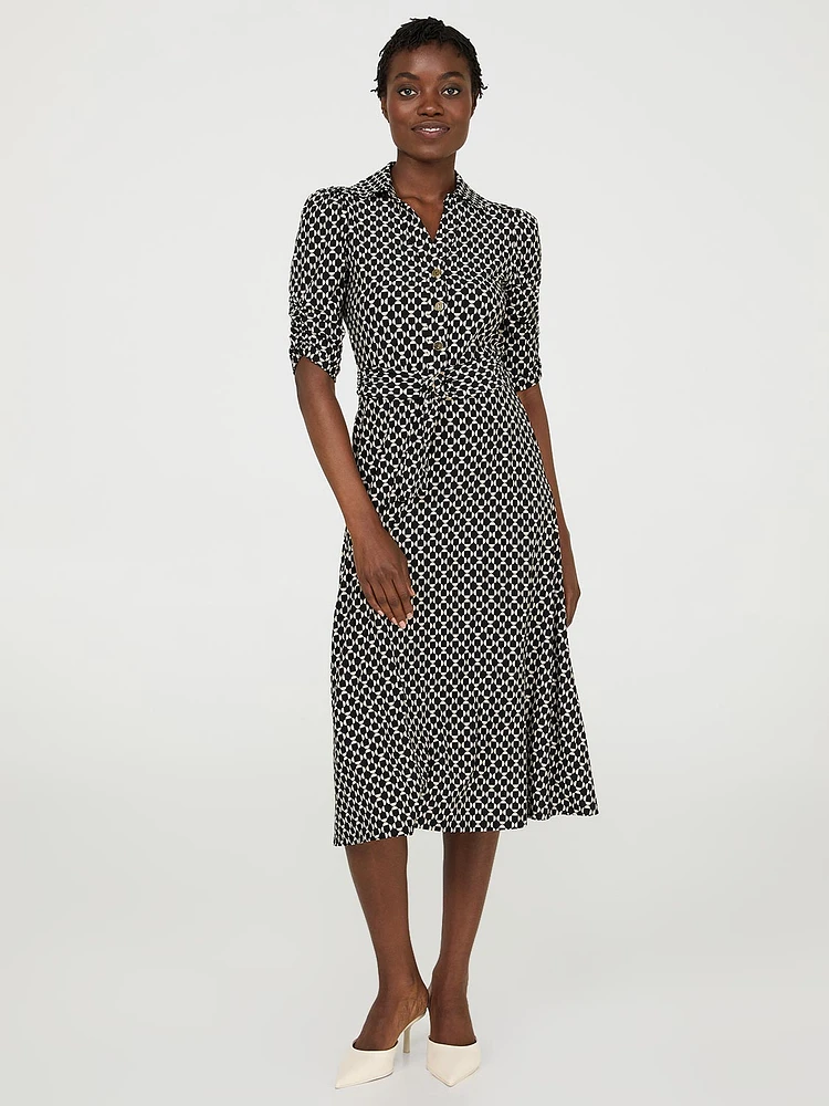 Abstract Print Button-Front Midi Dress With Pockets