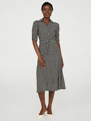 Abstract Print Button-Front Midi Dress With Pockets