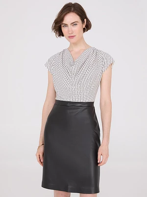 Cowl Neck Faux Leather Skirt 2-Fer Dress