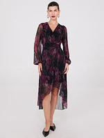 Robe midi plissée et croisée à imprimé floral