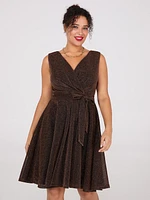 Sleeveless Shimmer Crossover Fit & Flare Dress