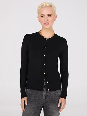 Crew Neck Cardigan With Ribbed Details