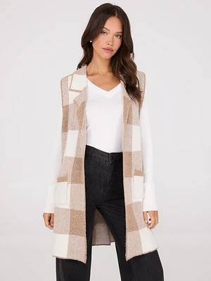 Sleeveless Plaid Collared Duster