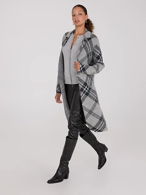 Plaid Notch Collar One-Button Duster