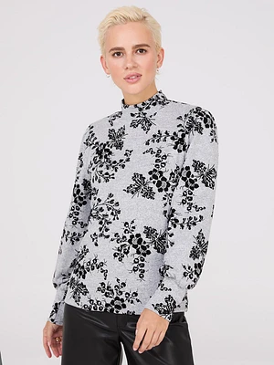 Printed Melange Mock Neck Top