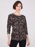 3/4 Sleeve Animal Print Top With Side Ruching