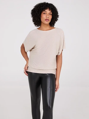 Metallic Boat Neck Dolman Sleeve Top