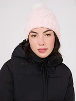 Tuque en tricot torsadé avec pompon fausse fourrure